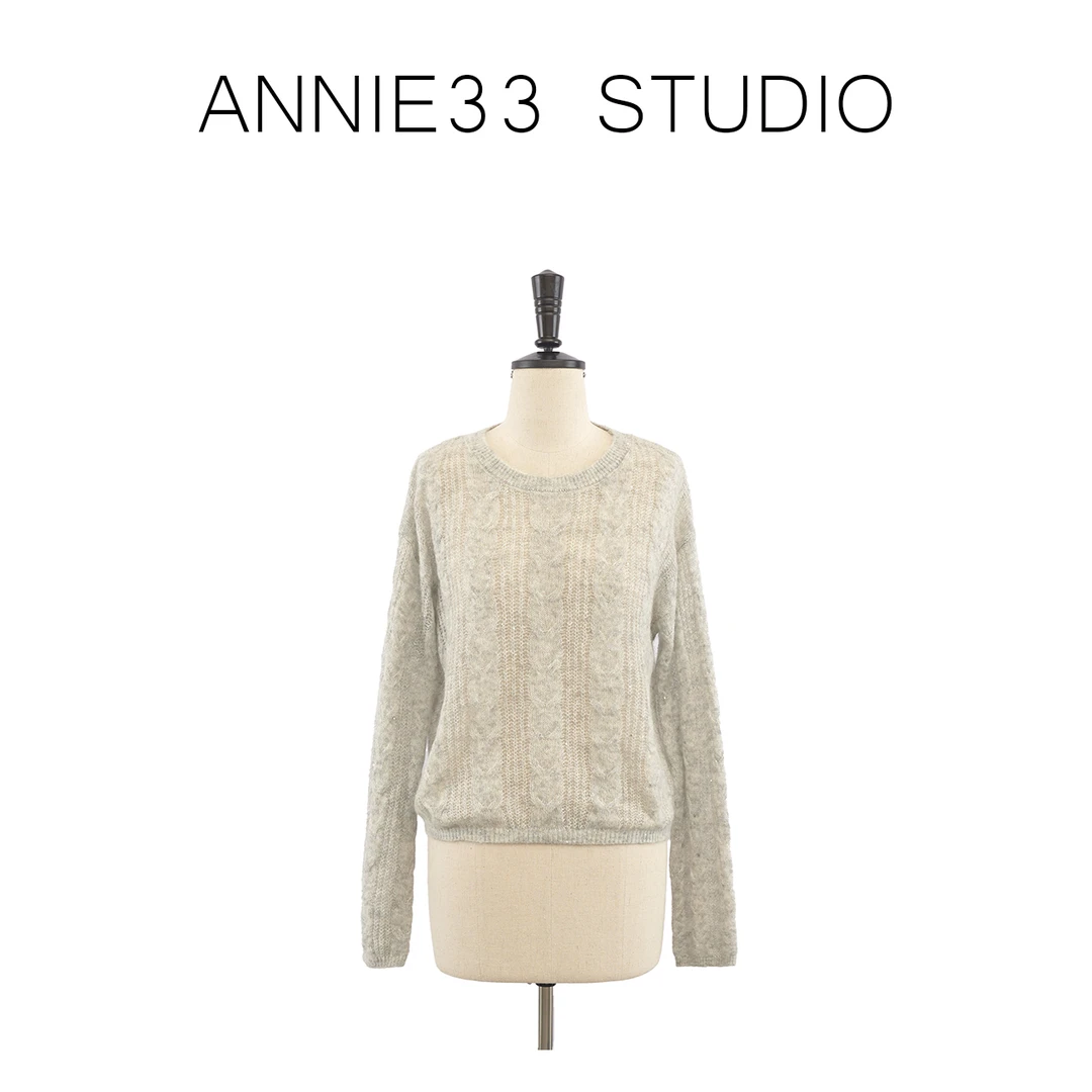 ^3宝^【荔枝清酒 上衣】时尚气质百搭圆领长袖套头   B174