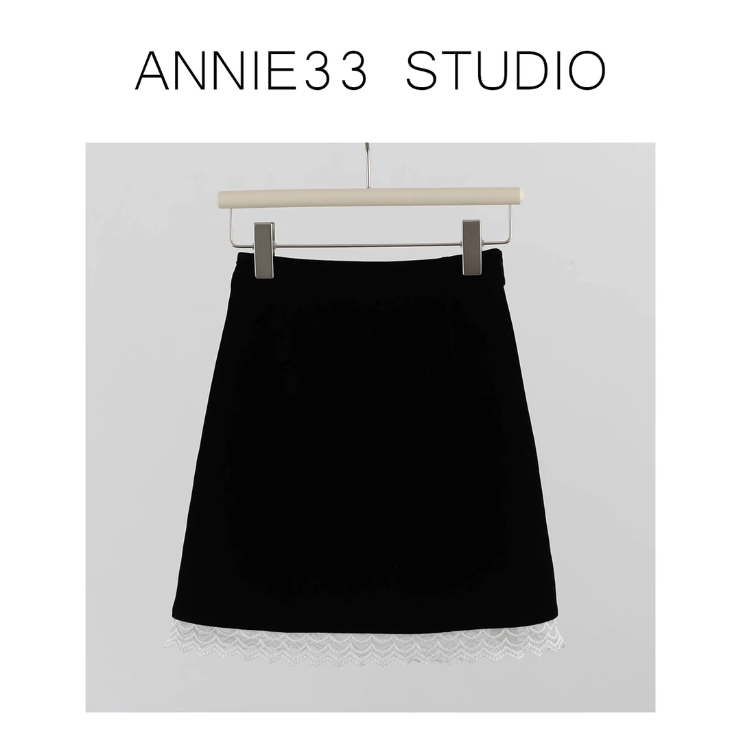 ^3宝^【日落弥敦 半裙】气质高腰时尚百搭黑色显瘦半身裙C106