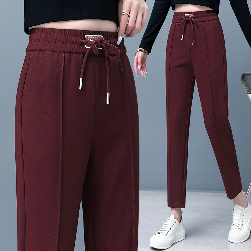 休闲哈伦裤女2024秋季新款松紧腰高腰宽松萝卜裤小个子九分运动裤