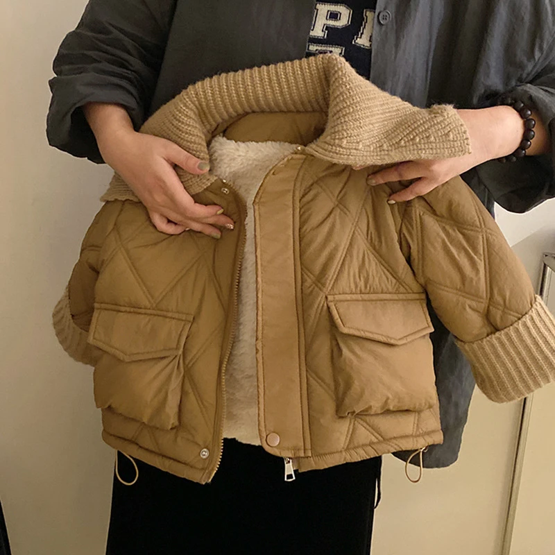 R23665冬季新款儿童加厚保暖外套儿童休闲宽松潮范外套菱形格外套