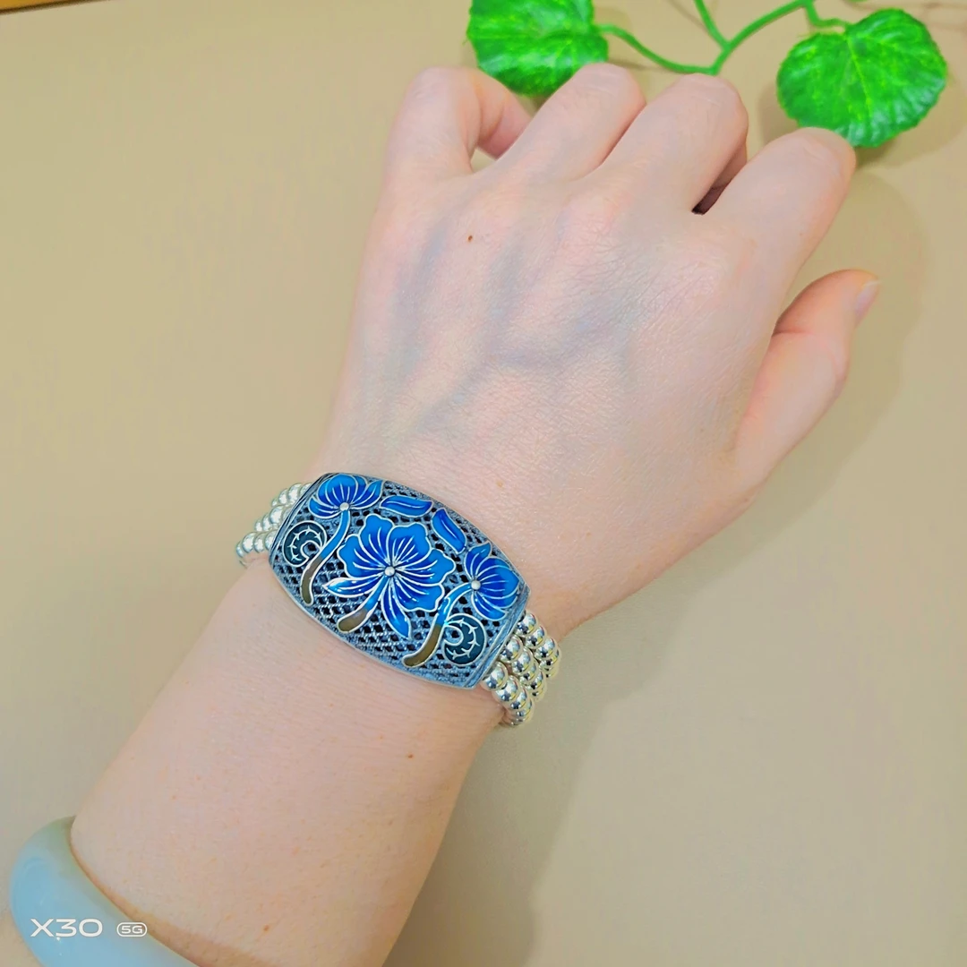 925银手链 【七牌银楼】纯银时尚荷花手牌