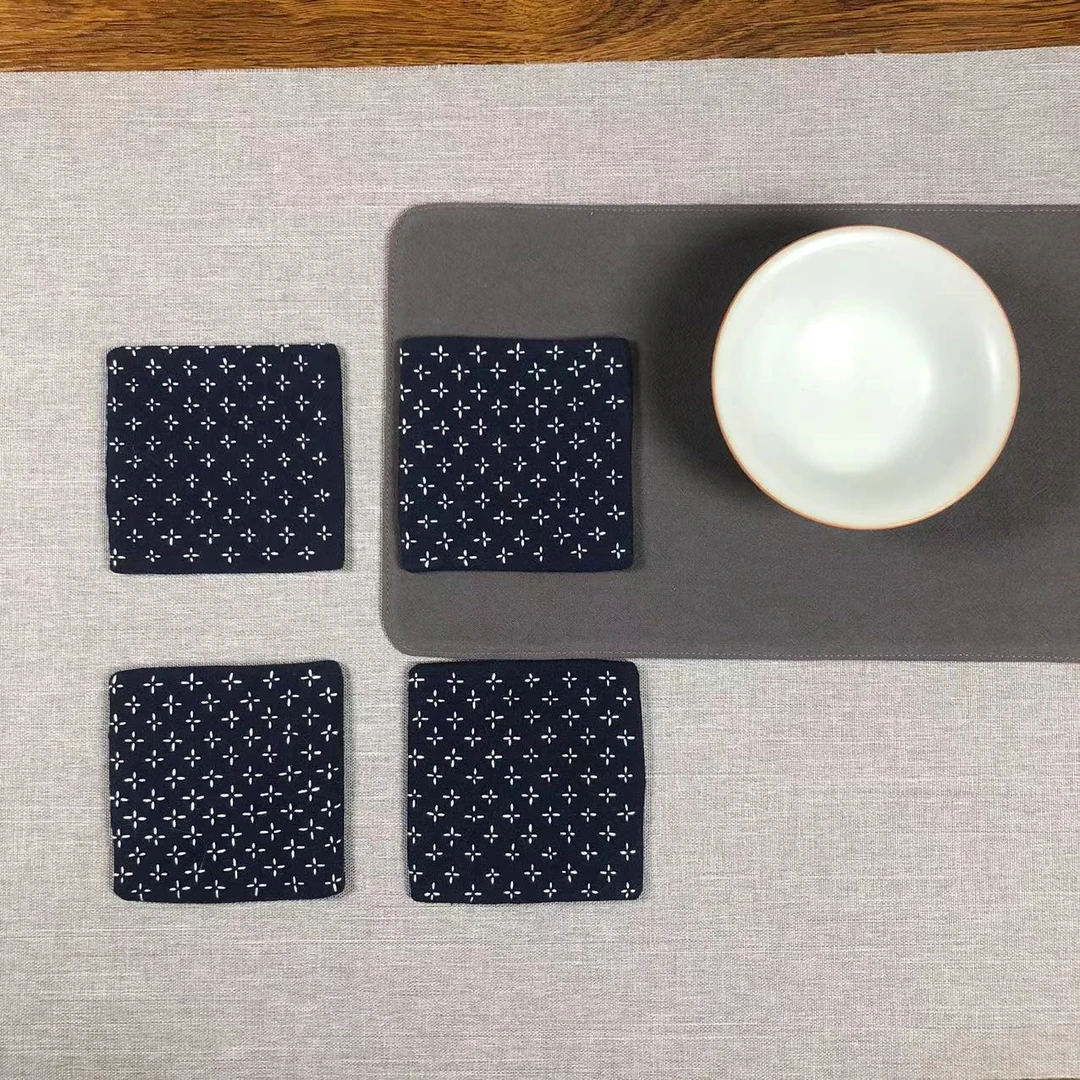 手绣十字花杯垫 茶道配件 茶艺表演 彧红手作9*9厘米