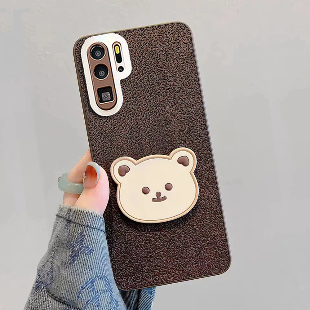 适用华为p30pro手机壳新款p30曲屏全包防摔 可爱小熊月坑纹手绳女