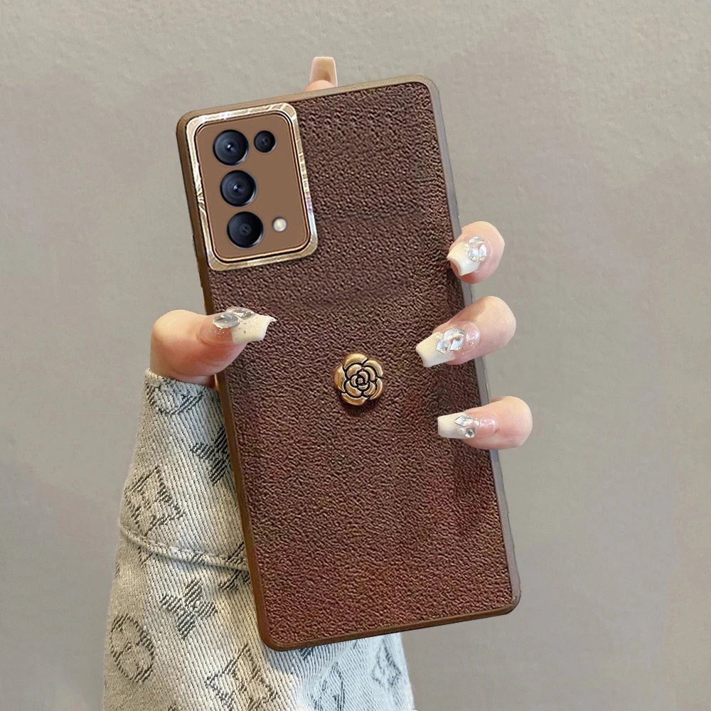 适用opporeno5手机壳reno5k新款5pro简约高级感皮质 全包防摔女款