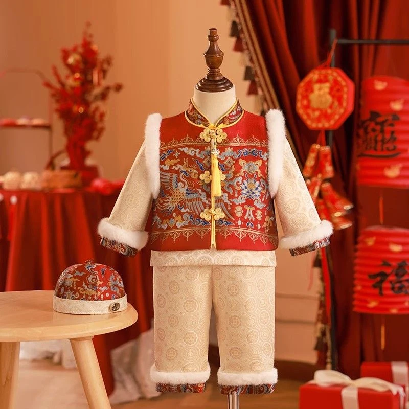 周岁礼服男宝冬季宝宝一周岁抓周拜年服男童中式儿童新年唐装套装