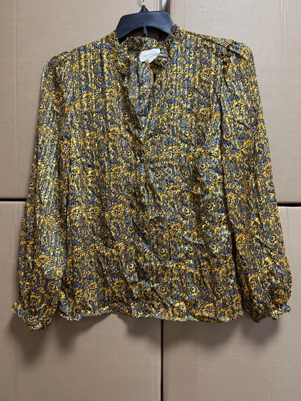 黄色小碎花雪纺衫长袖V领灯笼袖上衣气质时尚休闲百搭女士印花