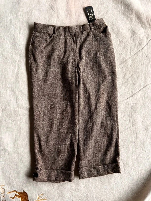 毛呢阔腿裤秋冬七分裤宽松加厚保暖冬季女款时尚百搭女士裤子直筒