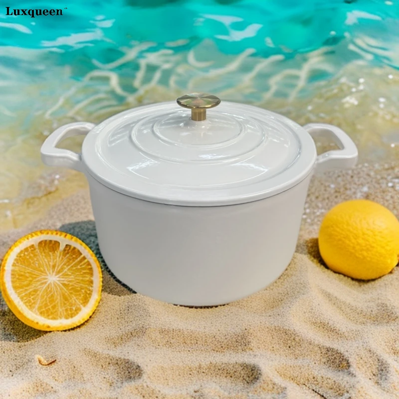 Luxqueen美味女王25cm深炖铸铁珐琅锅黑底釉缎黑釉面