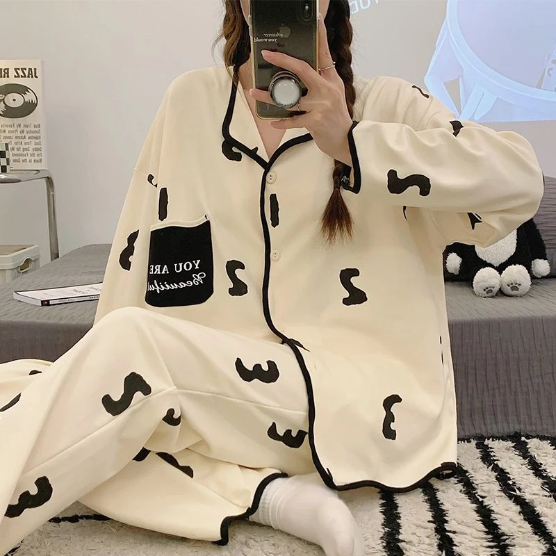 100%棉睡衣女春秋季全棉长袖学生ins宿舍秋冬可外穿家居服套装