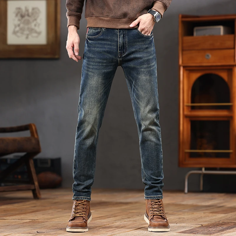 2410高端牛仔裤男潮牌休闲重工洗水修身弹力直筒裤潮流百搭长裤子