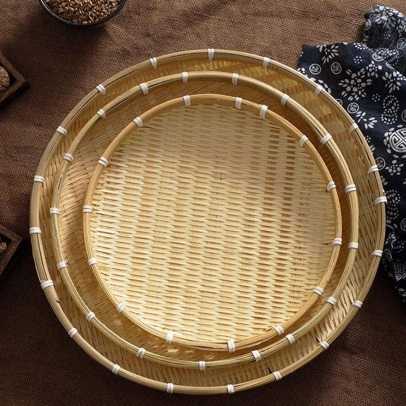 3个晒盘42-35-30竹编家用圆形盘子纯手工餐厅竹编篮
