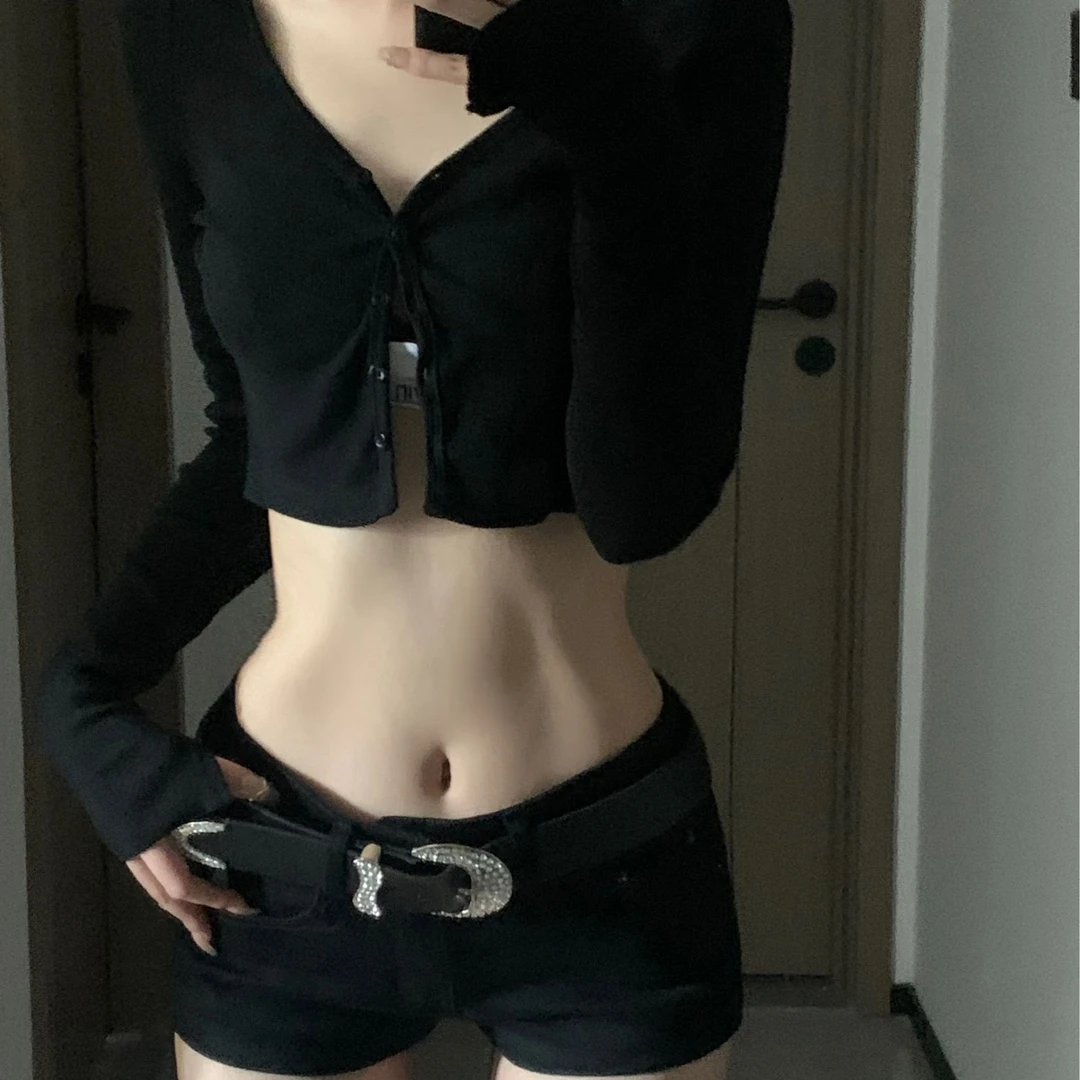 021ope小野猫美式辣妹低腰裤ins牛仔裤修身显瘦显高包臀热裤性感