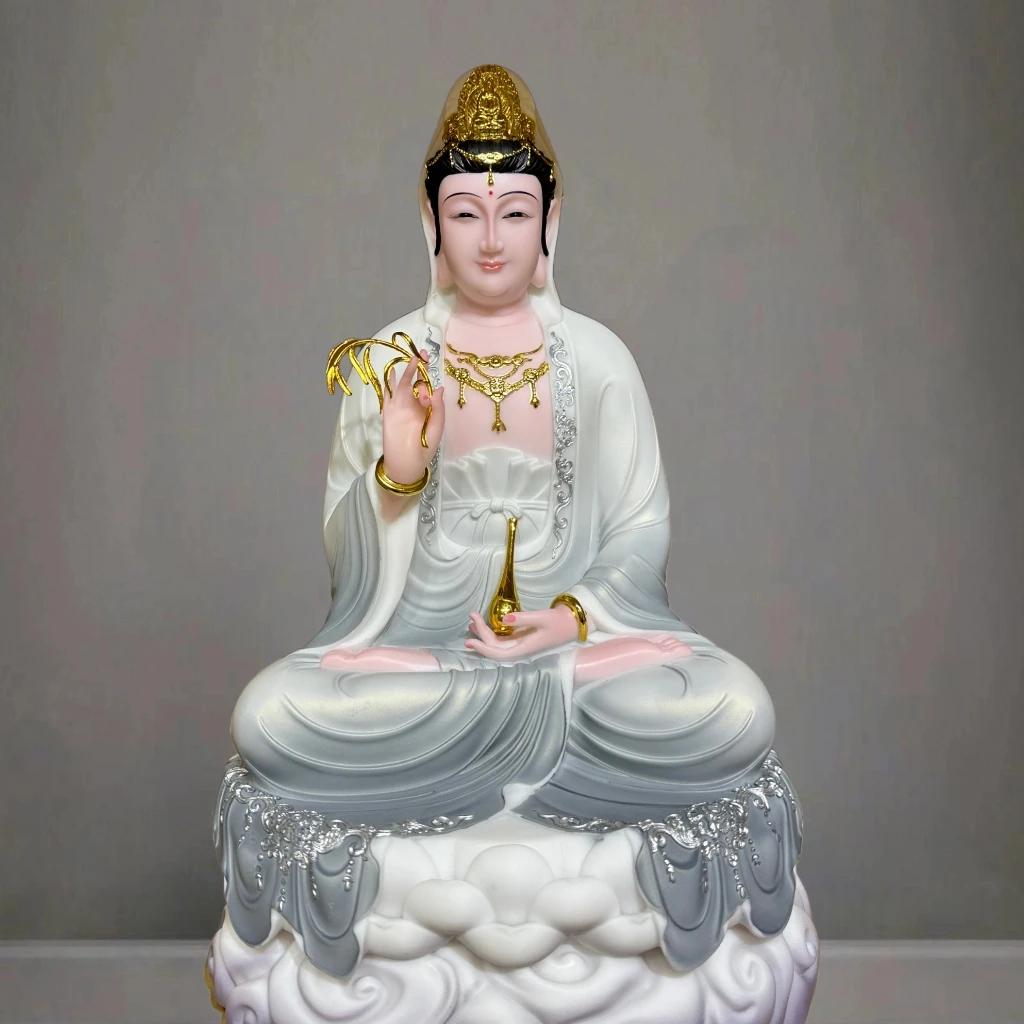 空心汉白玉全堂佛坐款蓝衣观音菩萨地藏王菩萨释迦牟尼弥勒佛摆件