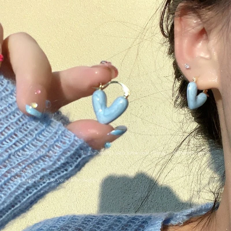 那一片海~滴釉蓝色桃心耳环女小众设计春夏高级感简约风通勤耳饰