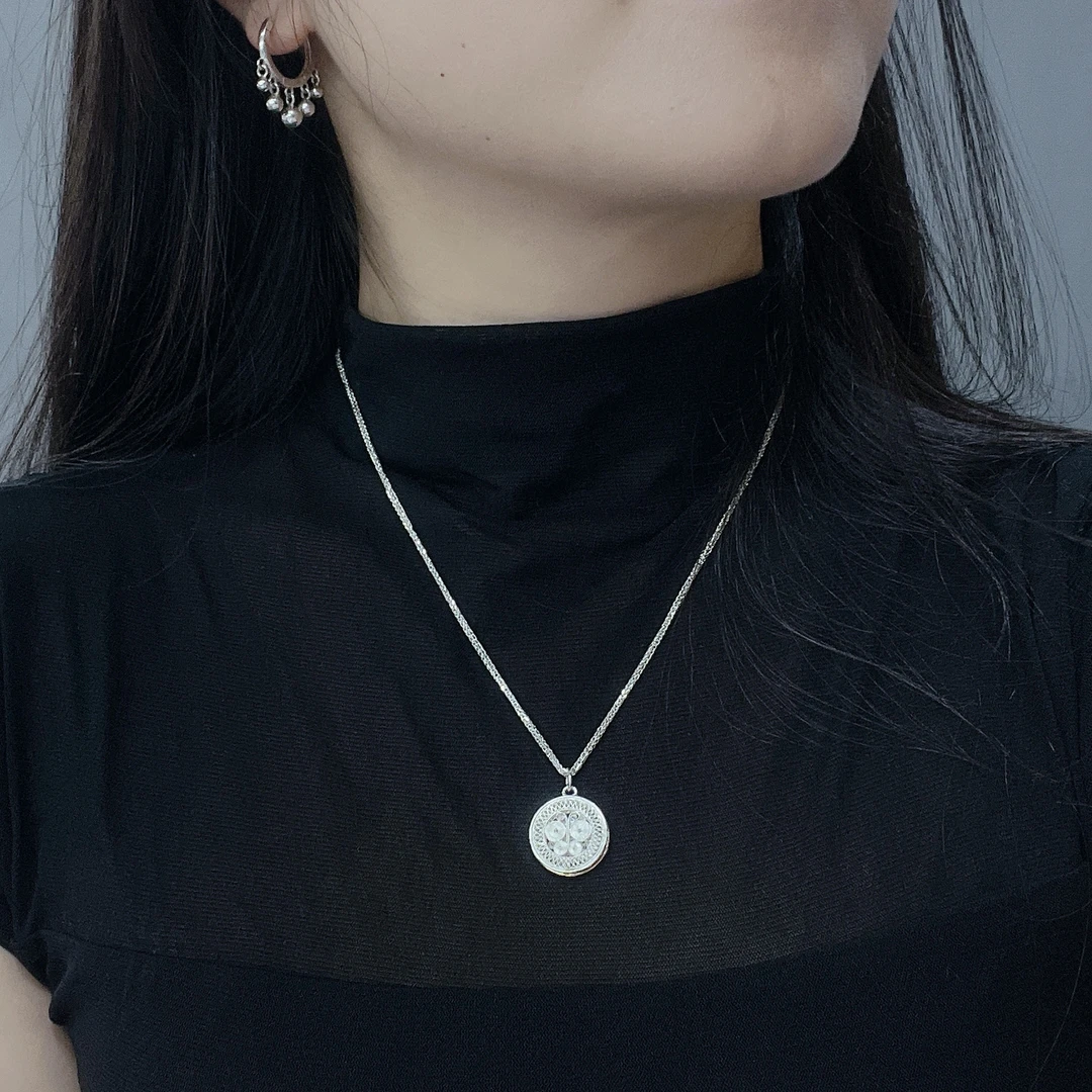 坠链均足银 贵人银都 小鼓吊坠足银999纯银百搭复古