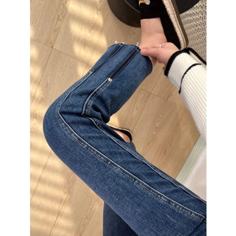 春季新款大码胖mm高腰显瘦九分烟管裤子梨形身材弹力直筒牛仔裤女