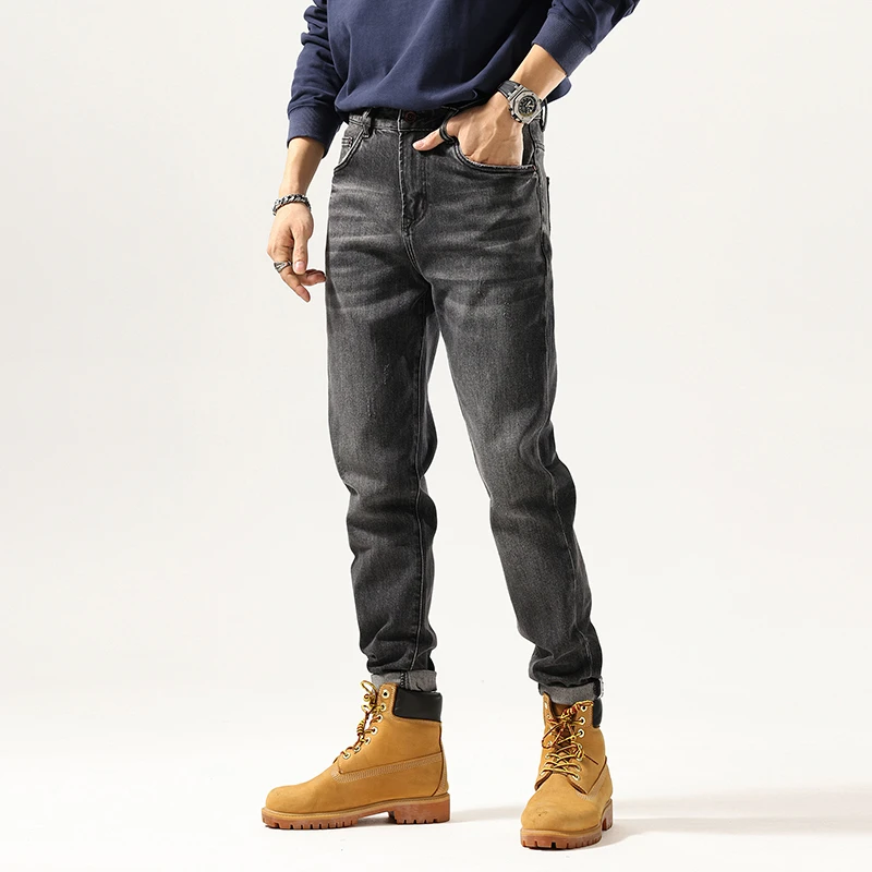 新款九分男士牛仔裤哈伦裤微宽松黑灰色微弹力长裤品质男裤836