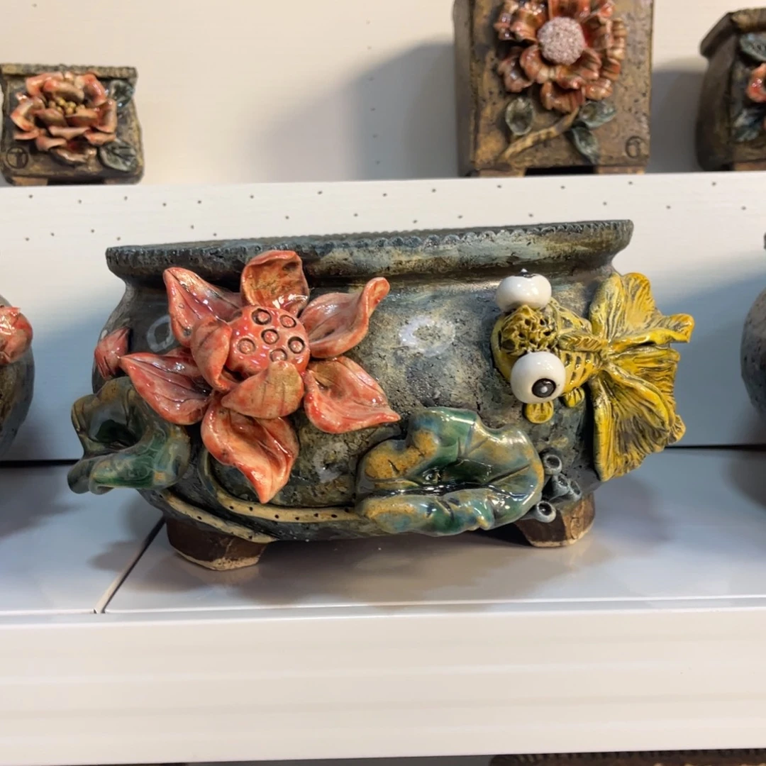 红陶青藤花器麦饭石花盆