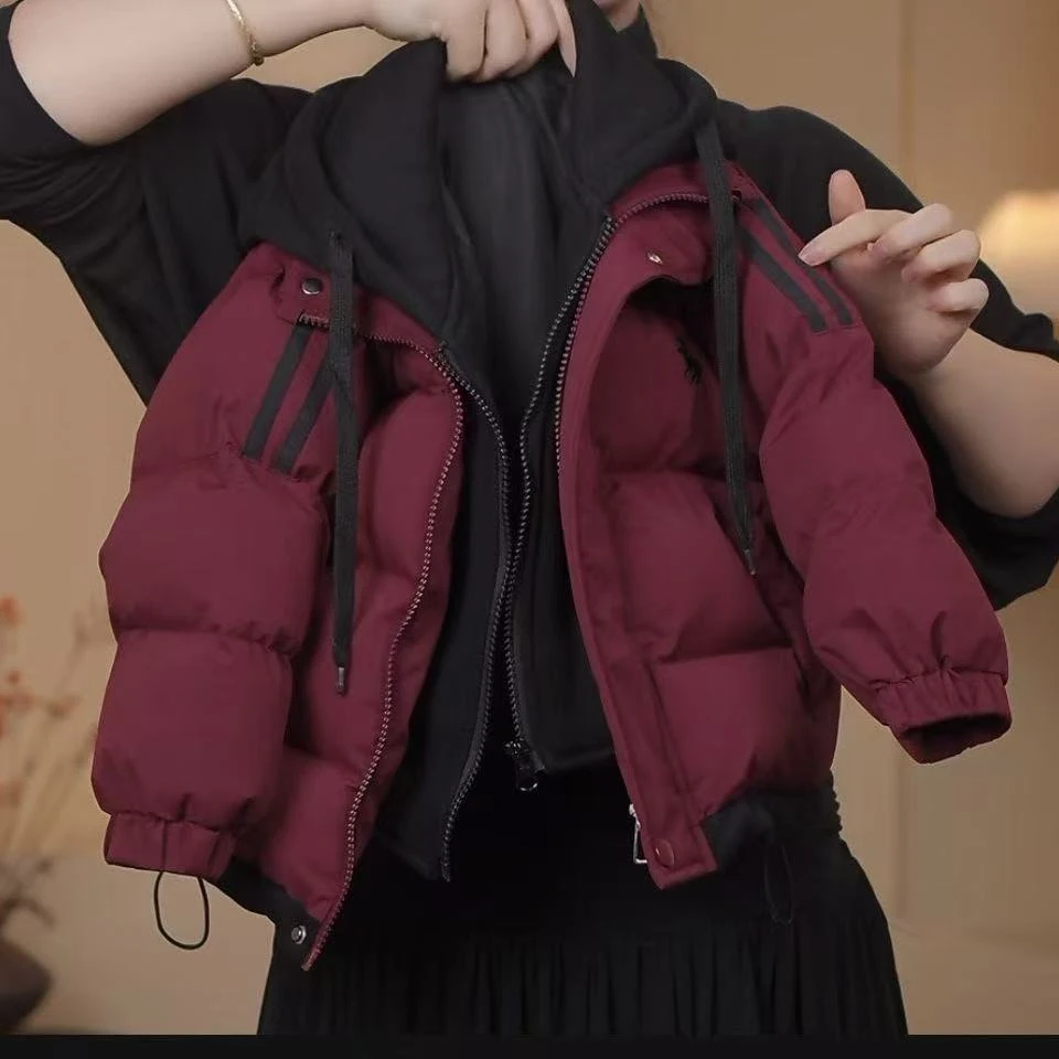 男女同款冬装加厚棉袄新款连帽假两件儿童保暖外套时尚韩版棉服