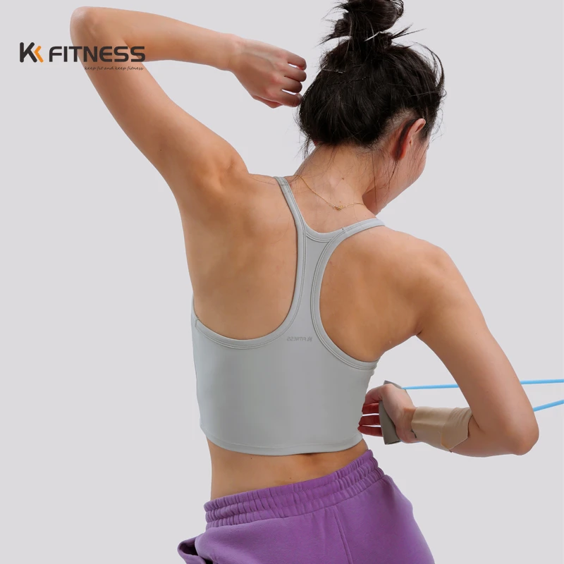 KK fitness健身背心女上衣短款工字女运动瑜伽带胸垫美背速干紧身