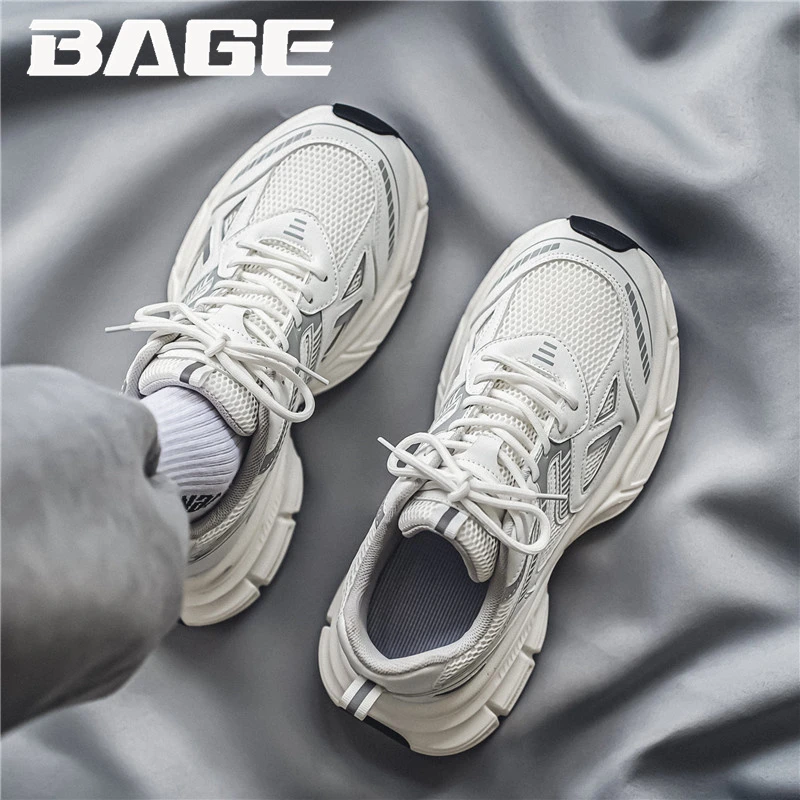 八哥男鞋新款春季网面厚底运动休闲老爹男士透气增高跑步小白潮鞋