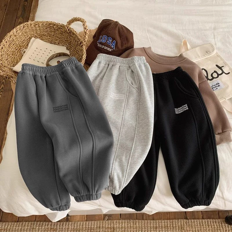 男童加绒加厚卫裤2024冬季新款儿童一体绒休闲裤宝宝洋气冬装裤子