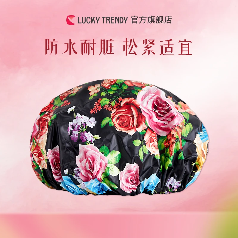 LUCKYTRENDY防水女舒缓洗澡帽大号淋浴染发焗油厨房防油烟发膜帽W