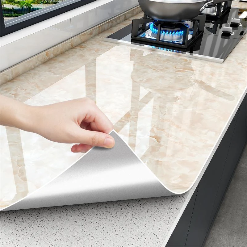 大理石纹防油贴纸厨房专用防水自粘墙壁纸加厚耐高温铝箔防潮耐磨