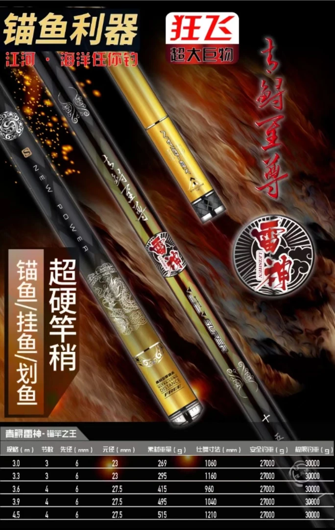 新品青鲟至尊锚杆《雷神》30H19调飞大物超轻超硬款平起27斤台钓竿