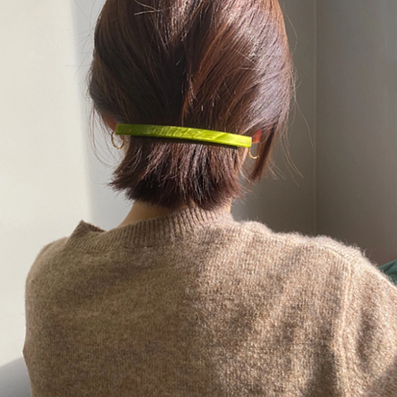 韩国France果绿色一字夹百搭弹簧夹法式半夹马尾发夹气质简约发卡