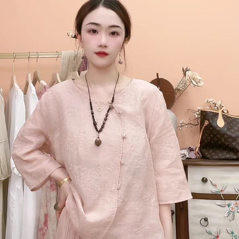 【维揽】816夏季苎麻新中式小衫女装上衣