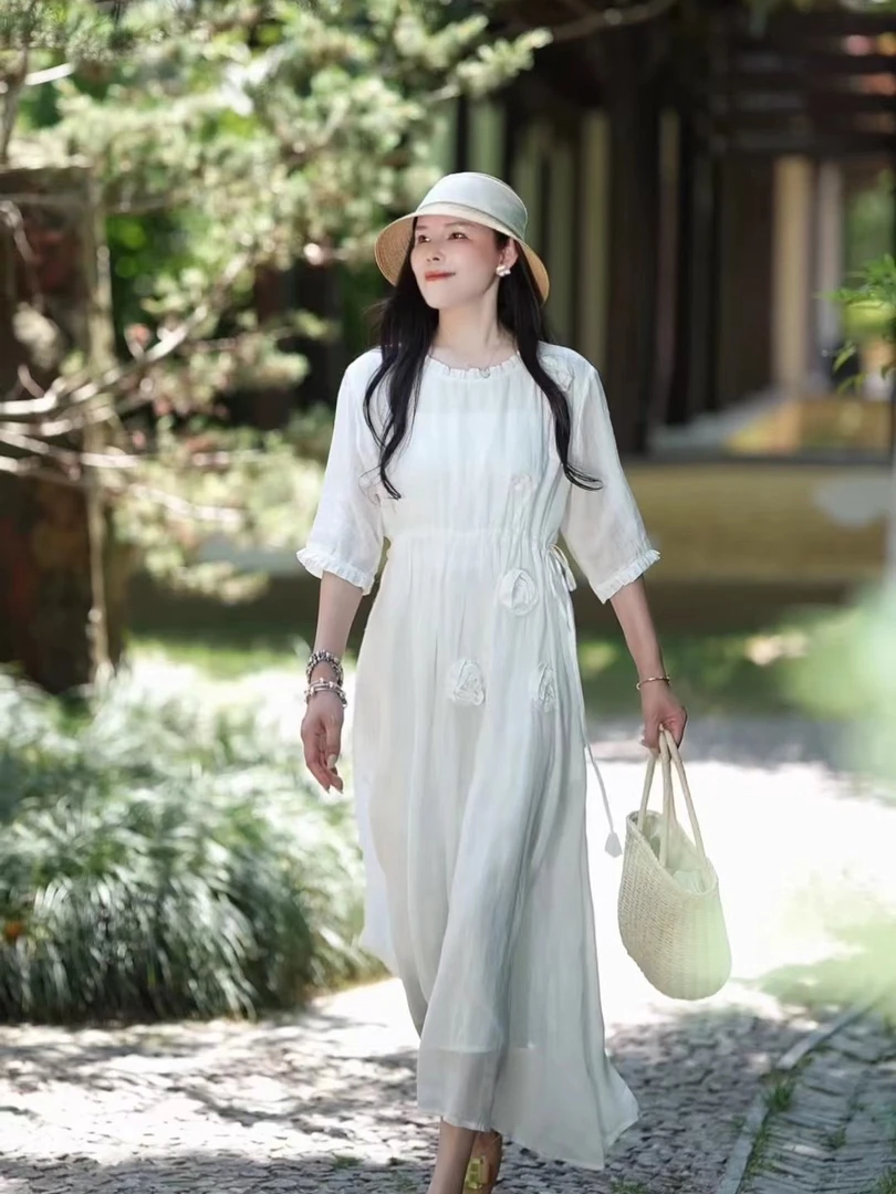 5282显瘦苎麻夏季复古文艺气质女装连衣裙