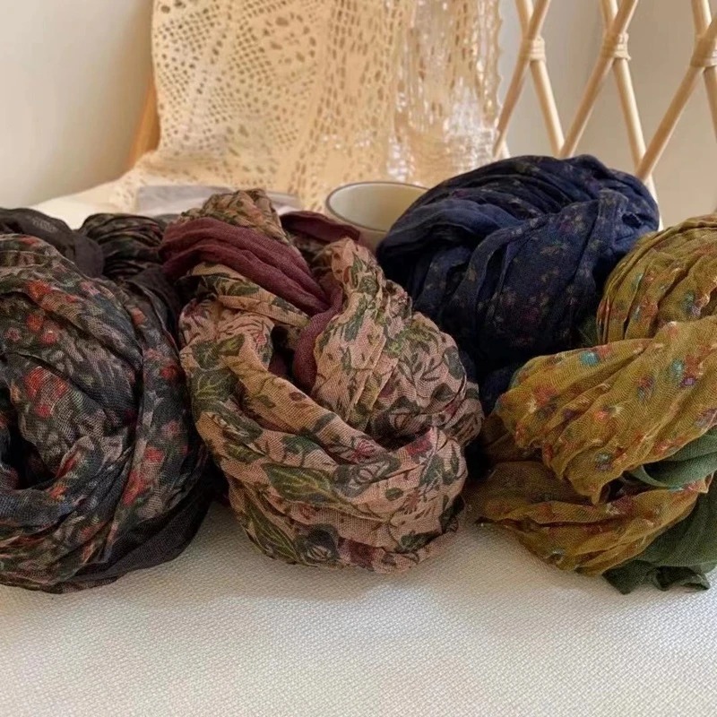 1011秋冬新款棉麻轻薄款小碎花拼色舒适