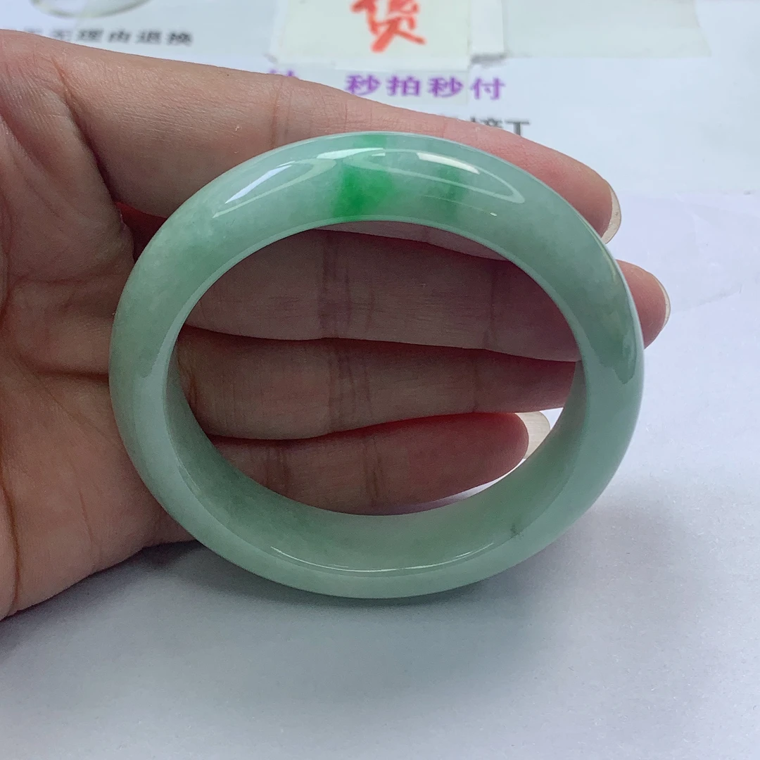 500236 55圈口飘阳绿手镯 天然A货翡翠(有纹会扣手)