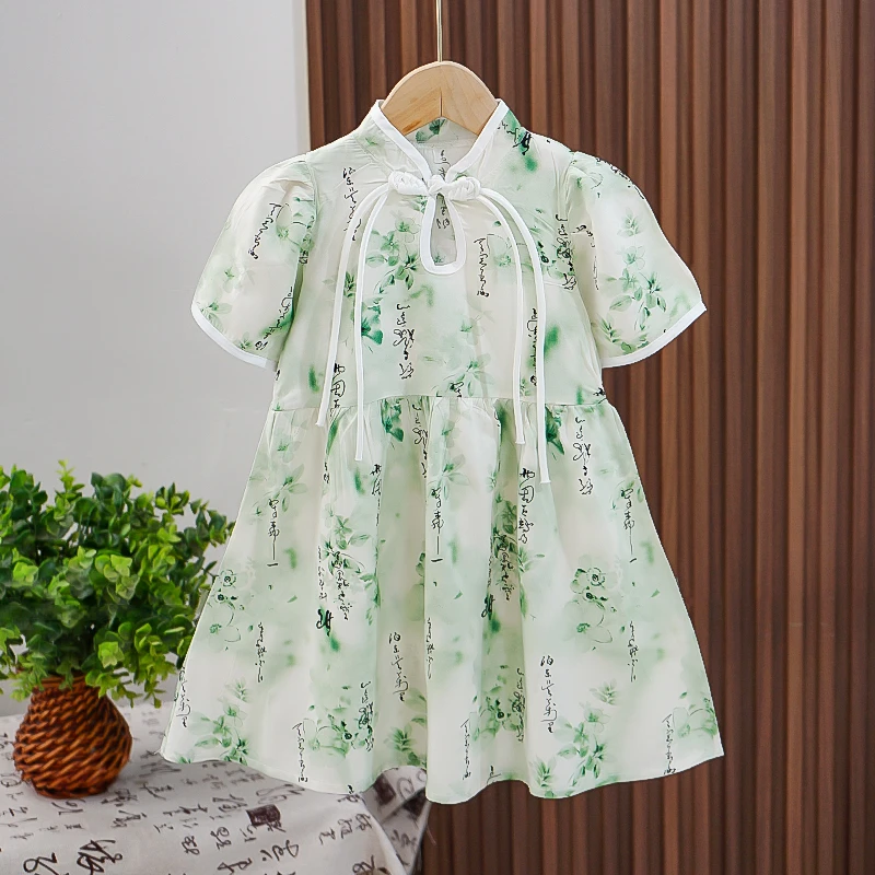 女童夏季中国风儿童女孩洋气复古半身裙女宝半袖裙子宝宝蛋糕裙