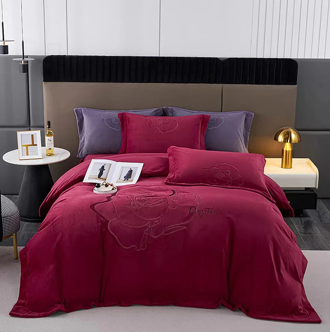 格温德琳高克重云丝绒刺绣四件套简约轻奢高端加厚撸猫感【黄一恒】