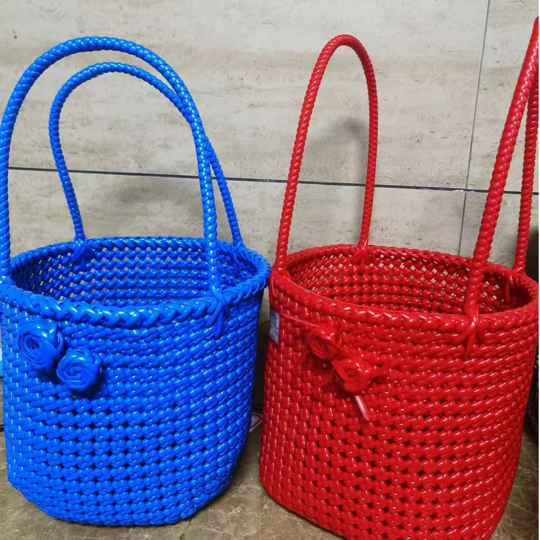 材料包PE藤条手工编织防水双肩包斜肩包单肩手拿包圆形包手提篮