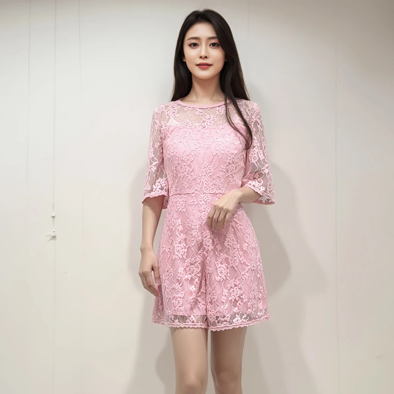 季候风夏季甜美时尚休闲镂空舒适棉质蕾丝短袖连体裤女8251KI908