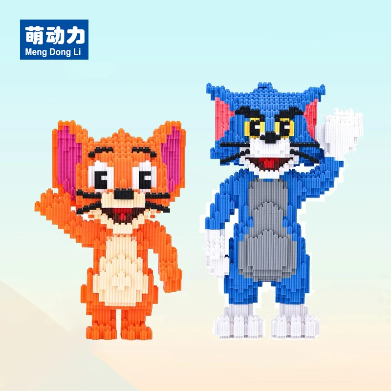 猫鼠组合积木拼装玩具亲子互动益智小颗粒礼物环保拼图摆件6653