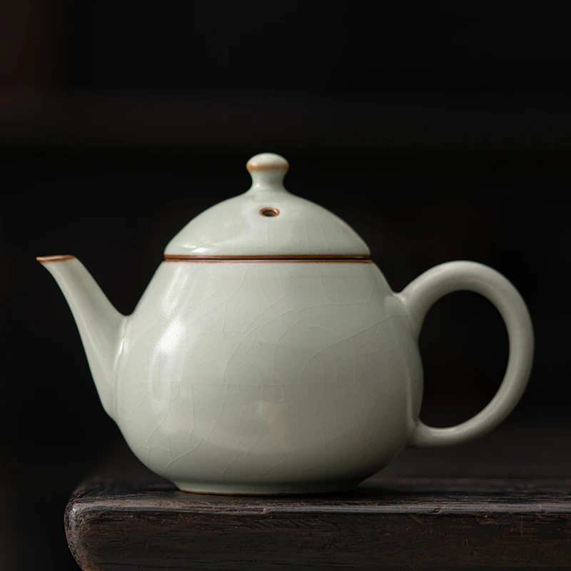 轻奢天青汝窑茶壶功夫茶具壶口精修汝瓷开片可养小容量岩茶泡茶器