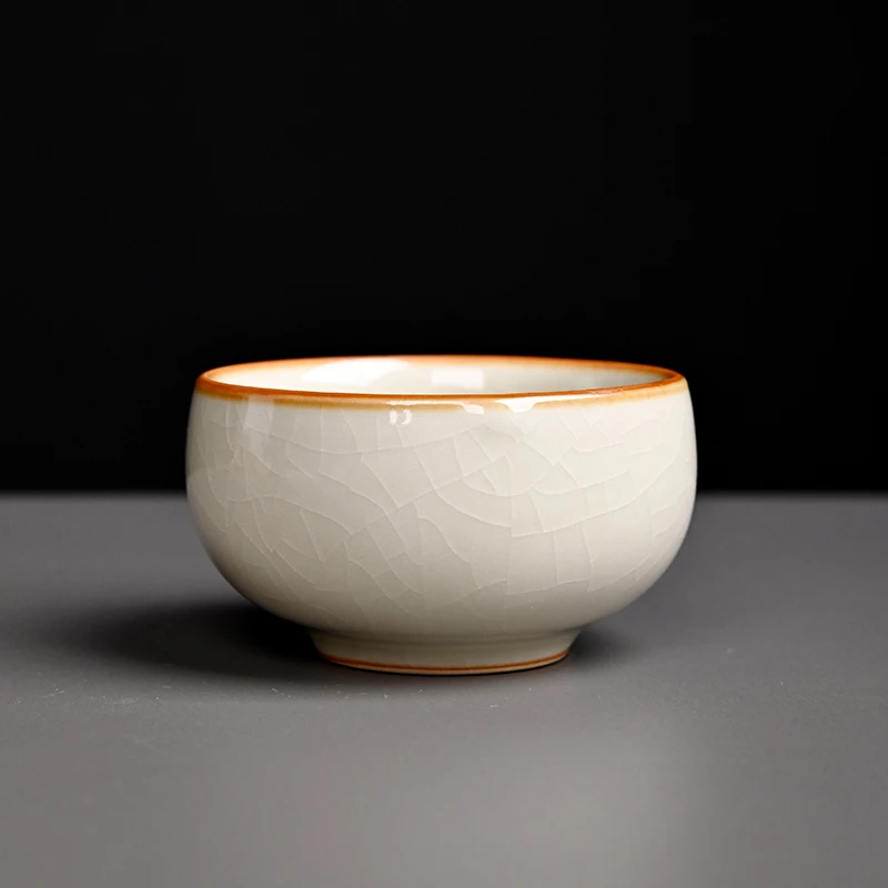 米黄汝窑待客专用品茗杯功夫茶具汝瓷开片可养小容量客人杯小茶杯