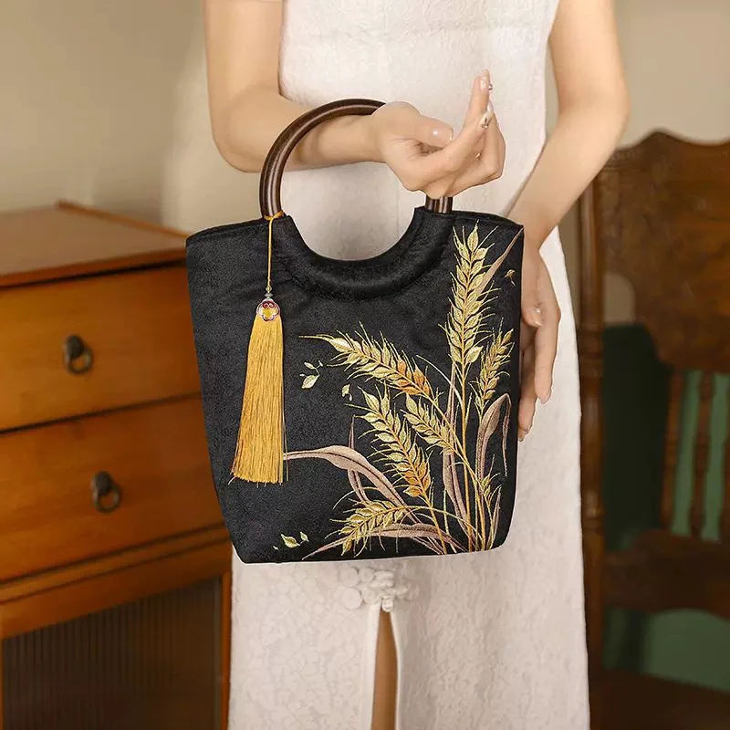 【麦穗刺绣包】高档手工圆环手提20*30cm宴会新中式汉服包气质包