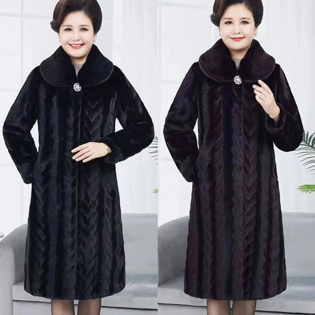 冬季时尚中老年显瘦保暖加厚翻领大衣