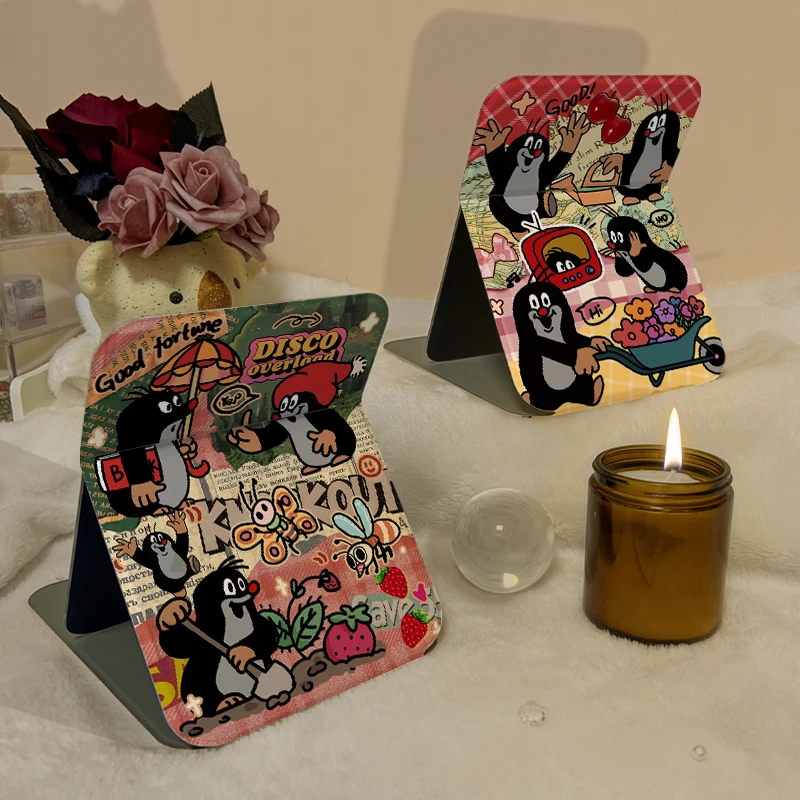 便携折叠高清卡通化妆镜宿舍学生家用办公室可立台式桌面旅行镜子