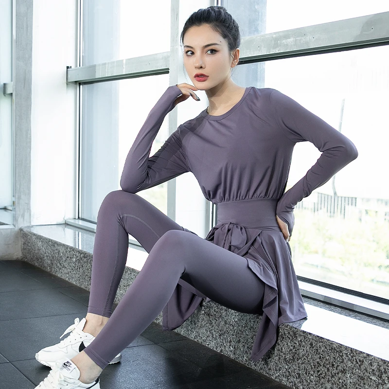 瑜伽服女长袖上衣普拉提跑步速干T恤健身服短款显瘦运动套装秋冬