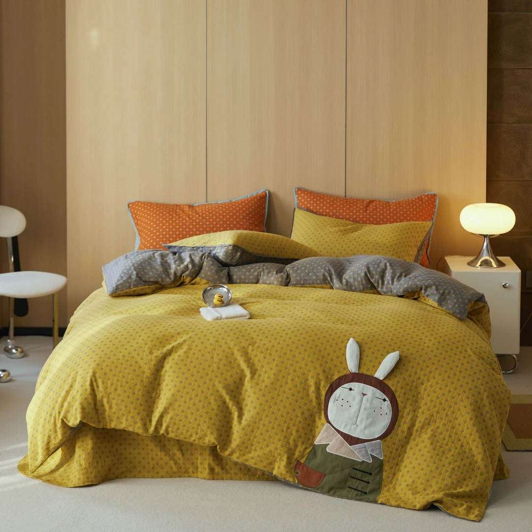 【优妈甄选】有斐家居儿童四件套全棉A类母婴贴布绣提花双层纱色织