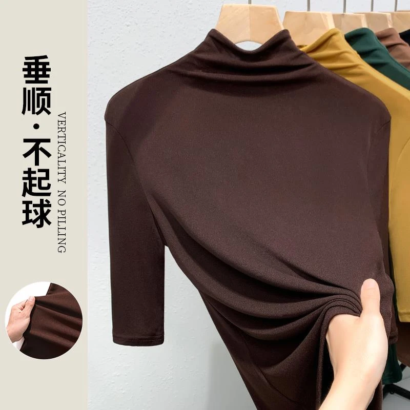高领网纱打底衫女春秋2025新款高品质女装修身薄款正版网纱上衣
