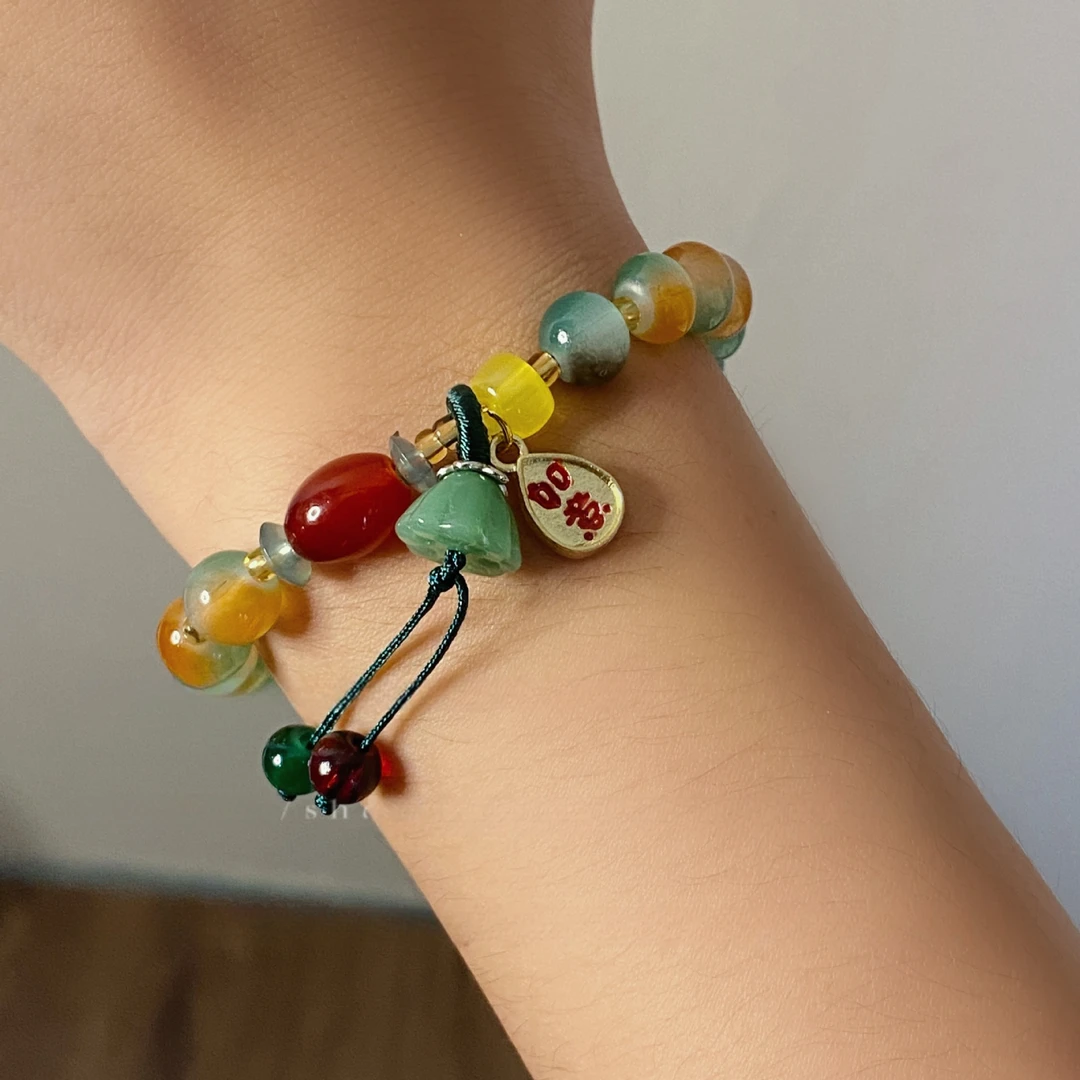 合金玻璃手链 新中式复古风彩色莲蓬串珠手链2024年新款民族风