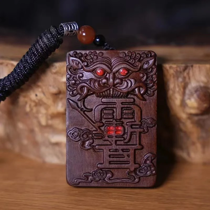 雷击老料枣木虎头紫薇讳令牌佩戴无事牌挂件手把件纯手工双面精雕
