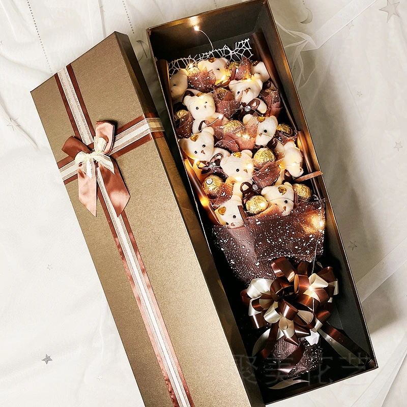 小熊泰迪花束卡通公仔娃娃玩偶礼盒装棒棒糖巧克力圣诞节生日礼物